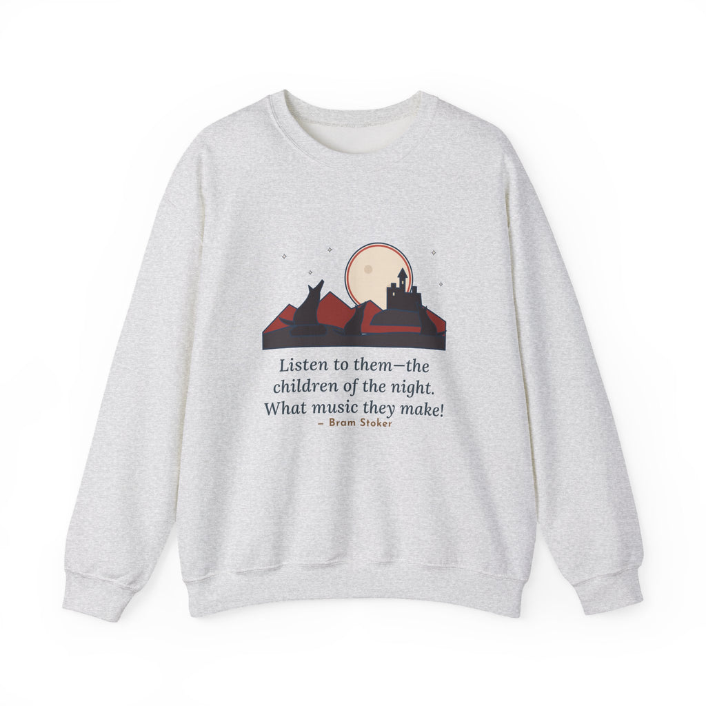 The Children of the Night Sweatshirt, Gothic Bram Stoker Quote Crewneck with Wolves and Red Moon