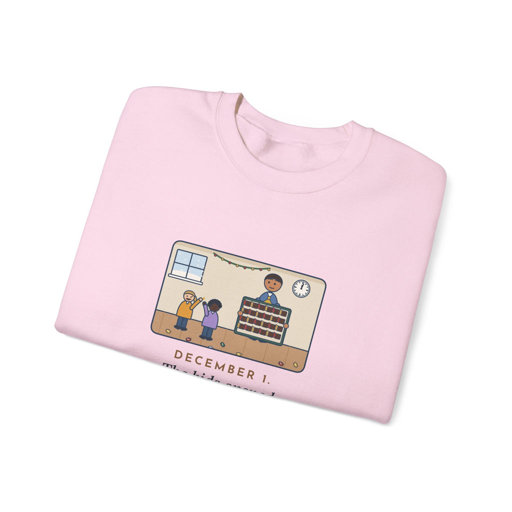 Countdown Calendar Sweatshirt, December 1, the Kids Opened All Twenty-Four Little Doors by Lunch, Funny December Kitchen Crewneck