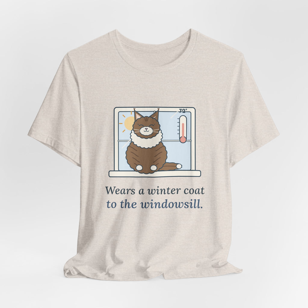 Norwegian Forest Cat T-Shirt - Wears a Winter Coat to the Windowsill Fluffy Cat Tee