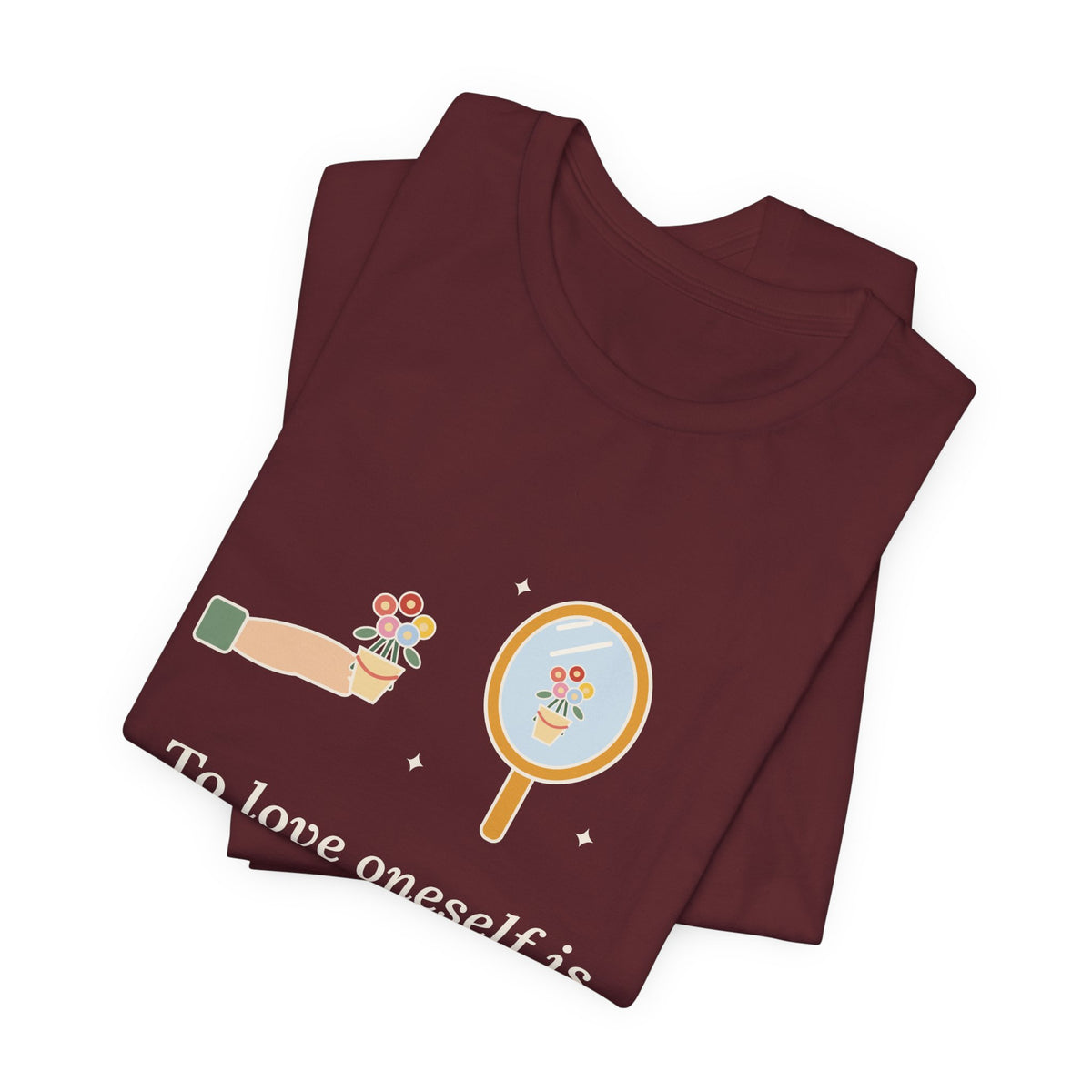 Oscar Wilde Quote T-Shirt, To Love Oneself Is the Beginning of a Life-Long Romance, Self-Love Mirror Bouquet Tee