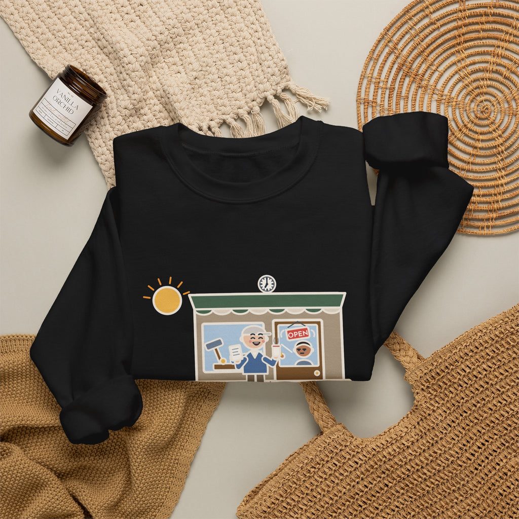 Retired, Still Up at 5:30 Sweatshirt, Funny Retired Crewneck with Hardware Store Dawn