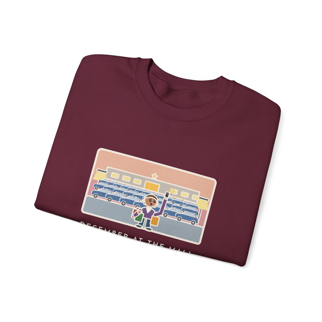 December Shopping Sweatshirt, Found a Parking Spot in Twenty Minutes, Found the Car Again in Forty, Funny Mall at Dusk Crewneck