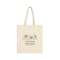 In the Bleak Mid-Winter Tote Bag, Winter Rossetti Quote Tote with Snowy Cottage Hill