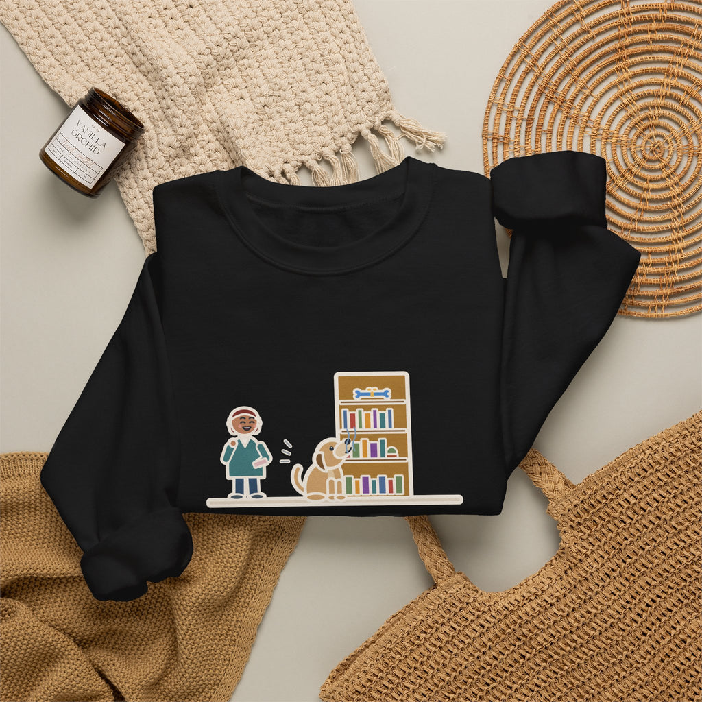 Dog's Present Sweatshirt, Hid It High on a Shelf, He Sniffed It Out in Four Seconds, Funny Bookshelf Crewneck