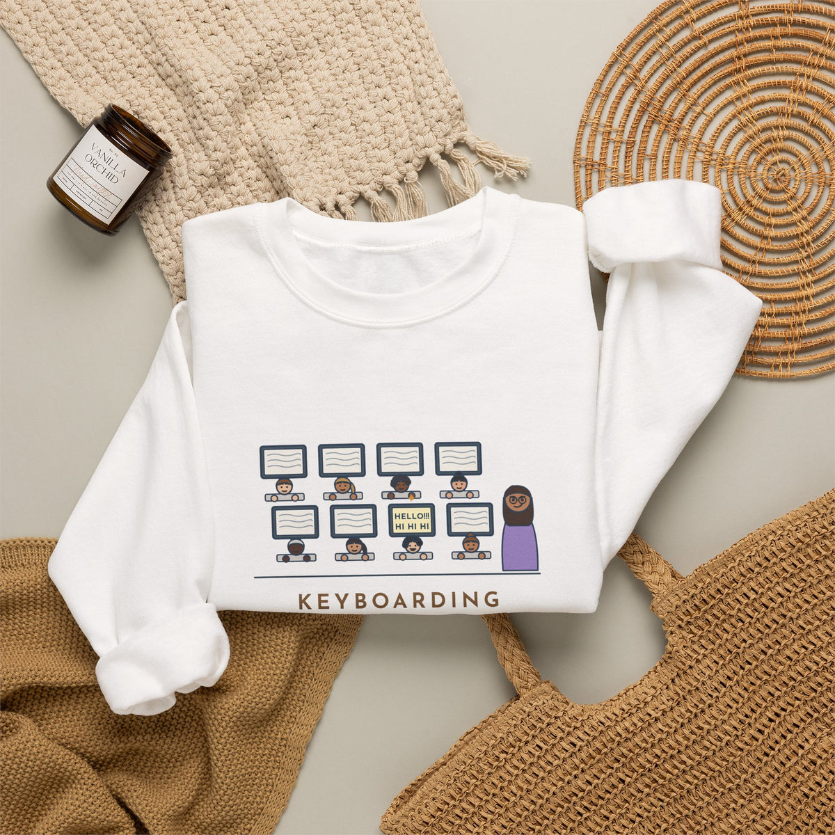 Keyboarding Teacher Crewneck Sweatshirt - One Kid Found Caps Lock