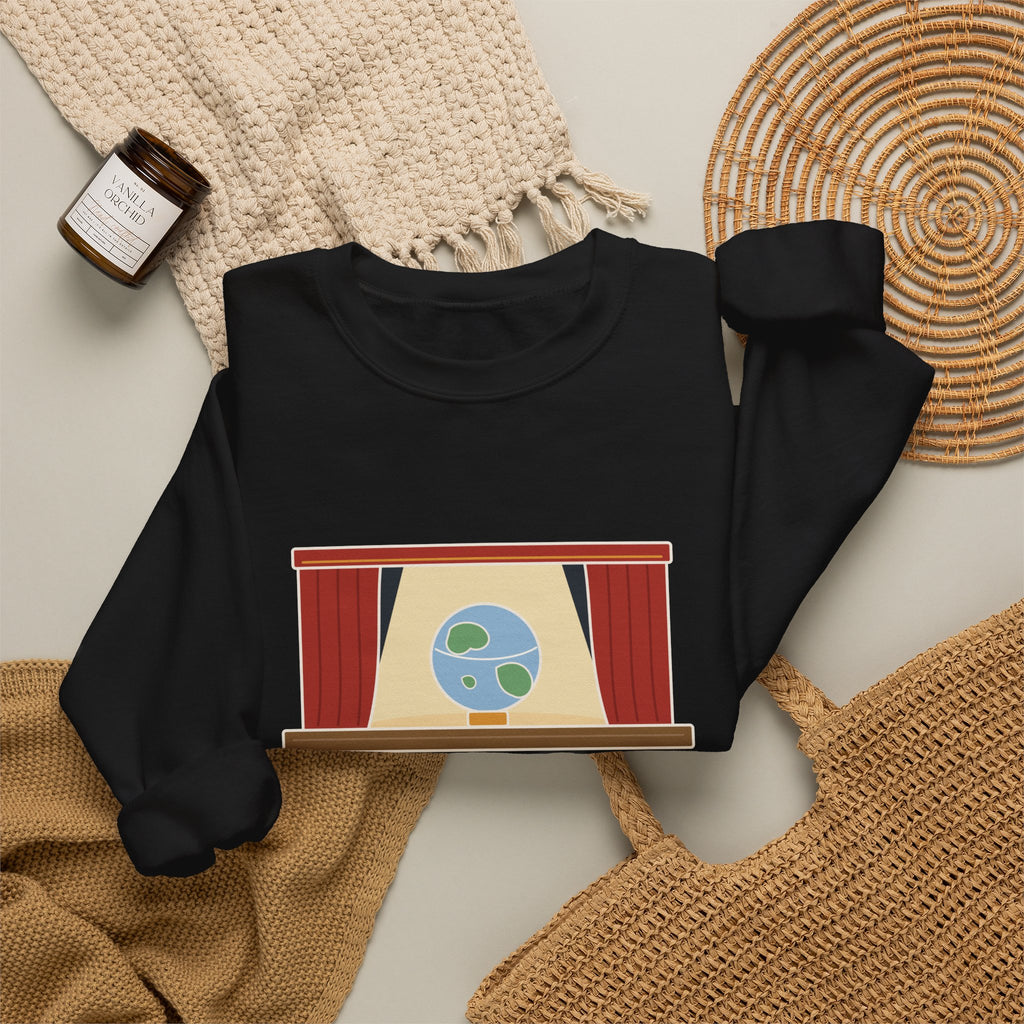 All the World's a Stage Sweatshirt, Theatre Shakespeare Quote Crewneck with Globe on Stage