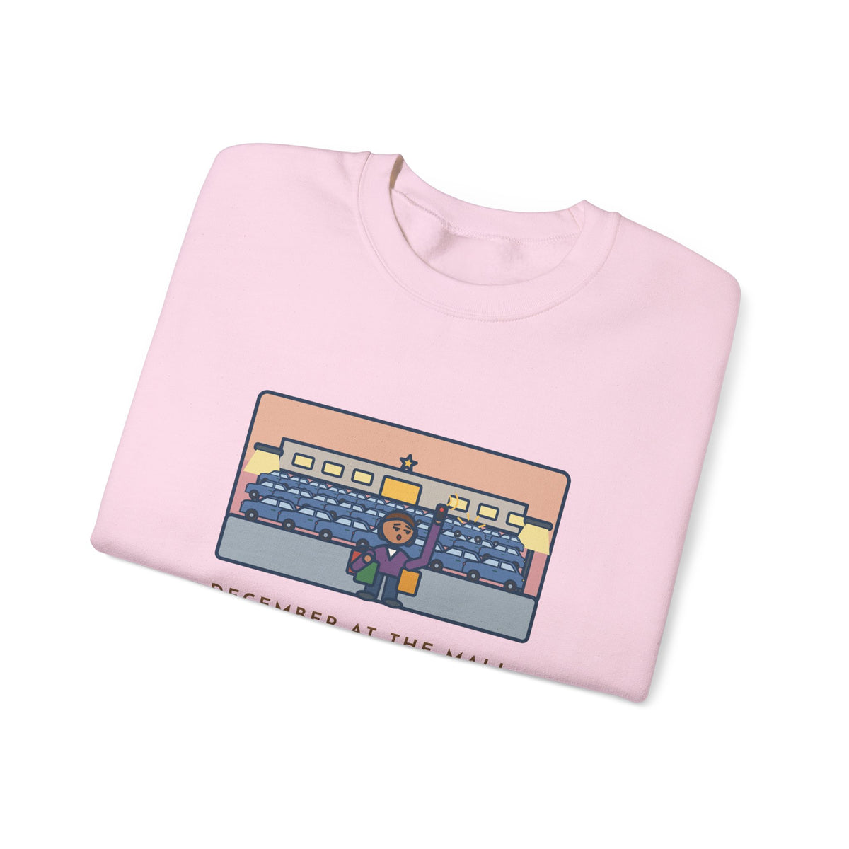 December Shopping Sweatshirt, Found a Parking Spot in Twenty Minutes, Found the Car Again in Forty, Funny Mall at Dusk Crewneck