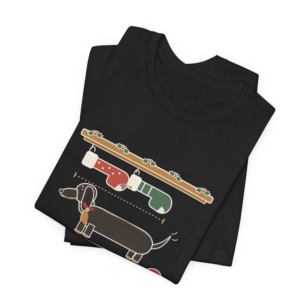 Dachshund Christmas T-Shirt - I Need Two Stockings, End to End Funny Doxie Tee