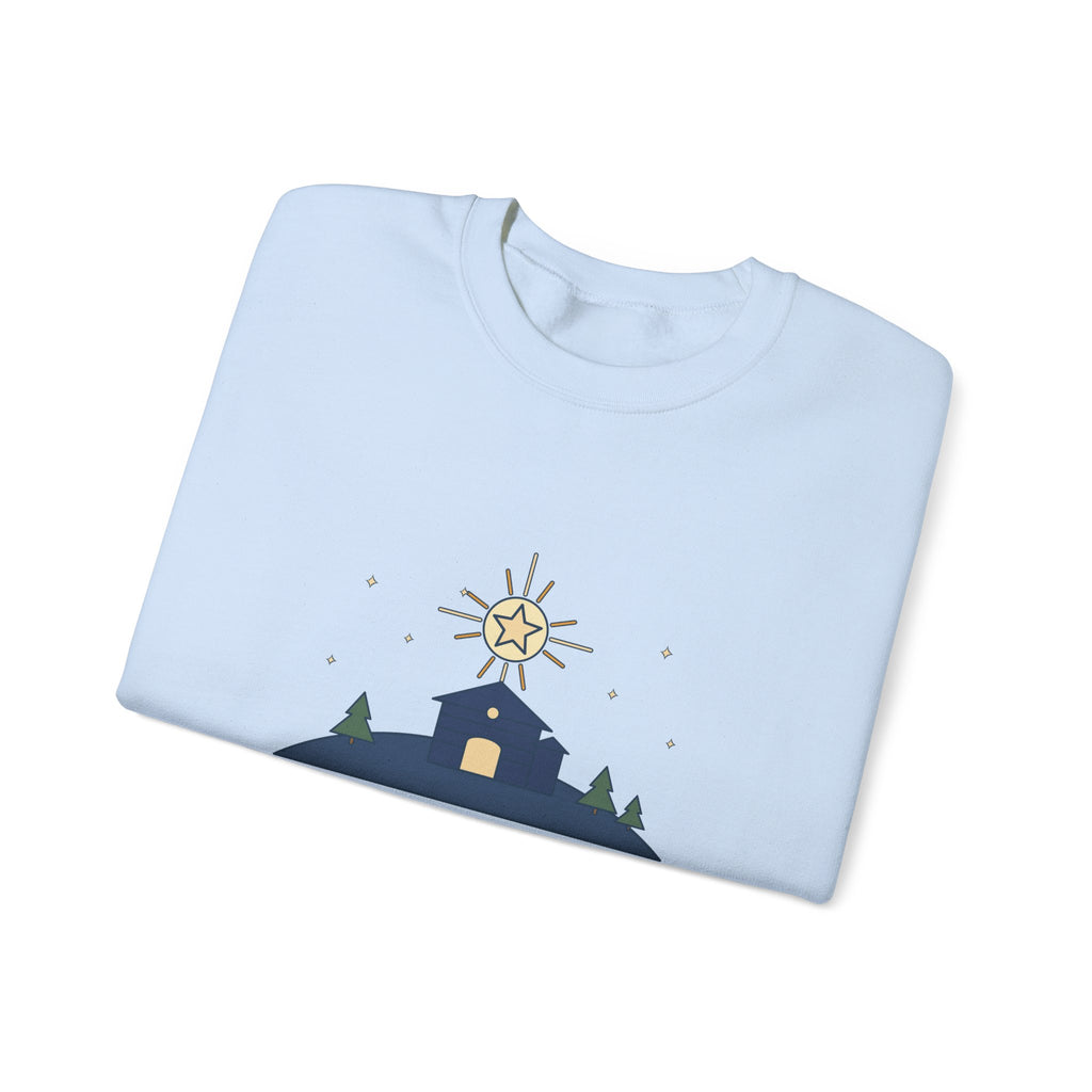 The Stars Are Brightly Shining Sweatshirt, Christmas Cappeau Quote Crewneck with Star over Stable