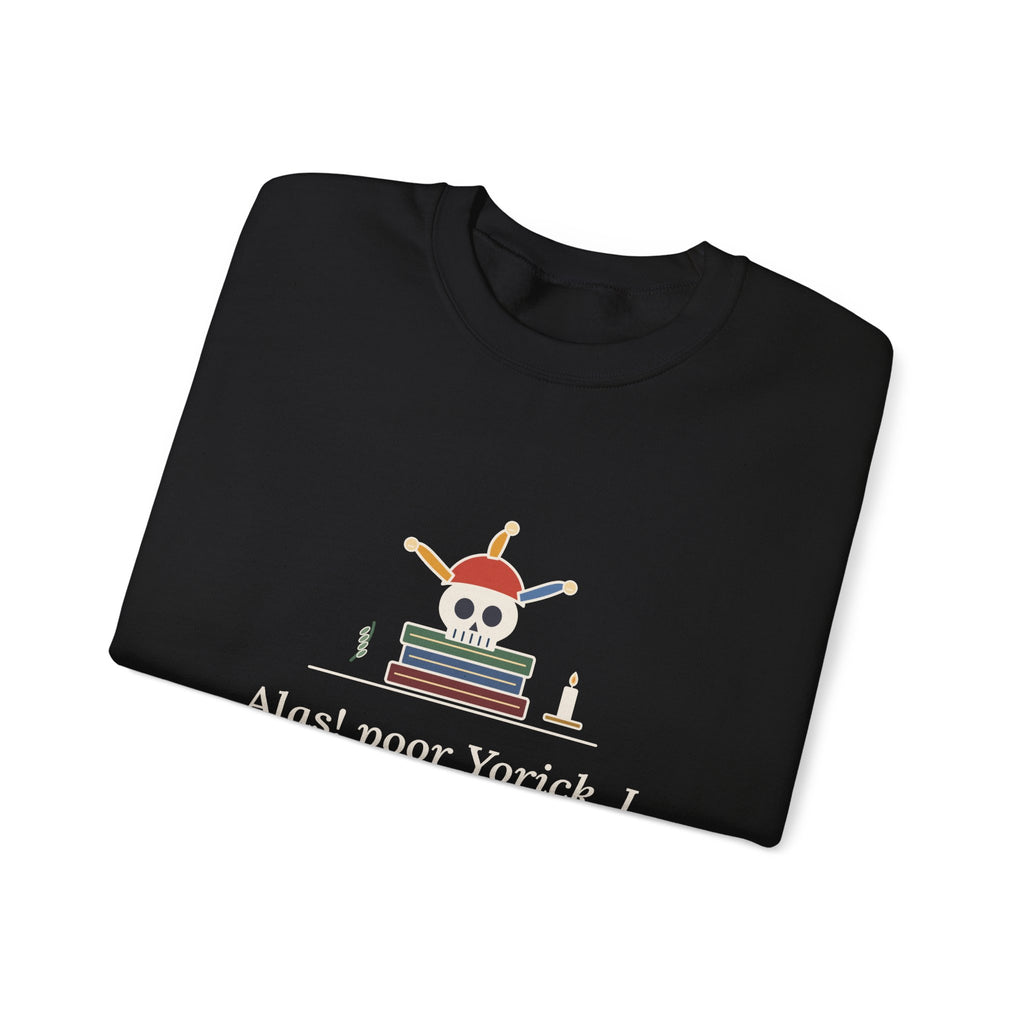 Alas, Poor Yorick Sweatshirt, Gothic Shakespeare Quote Crewneck with Jester Skull