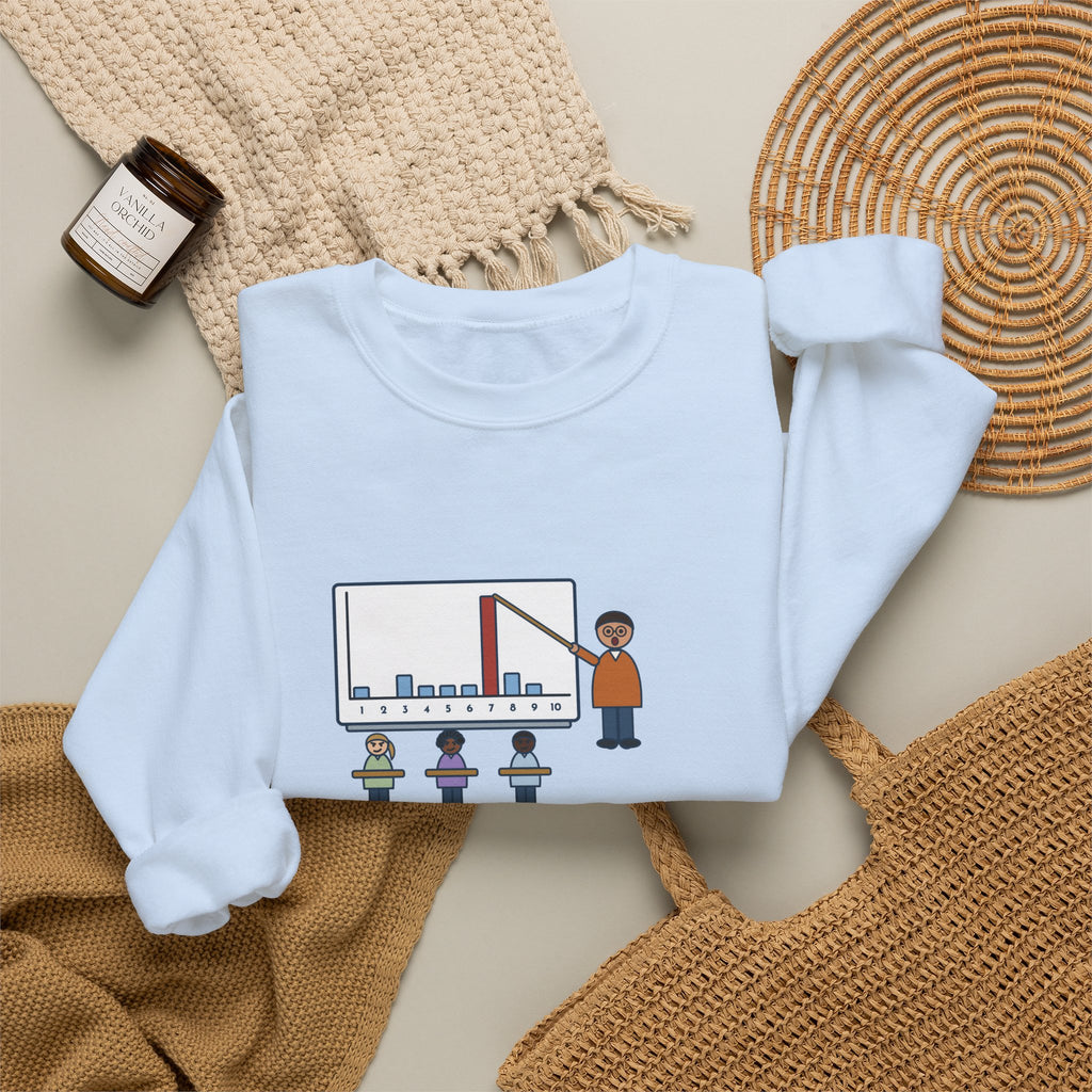 Statistics Teacher Crewneck Sweatshirt - Random Number Bar Chart Spike at Seven