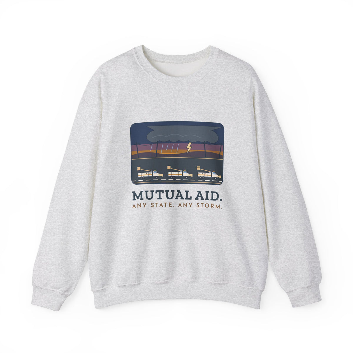Lineworker Crewneck Sweatshirt - Mutual Aid. Any State. Any Storm. Gift