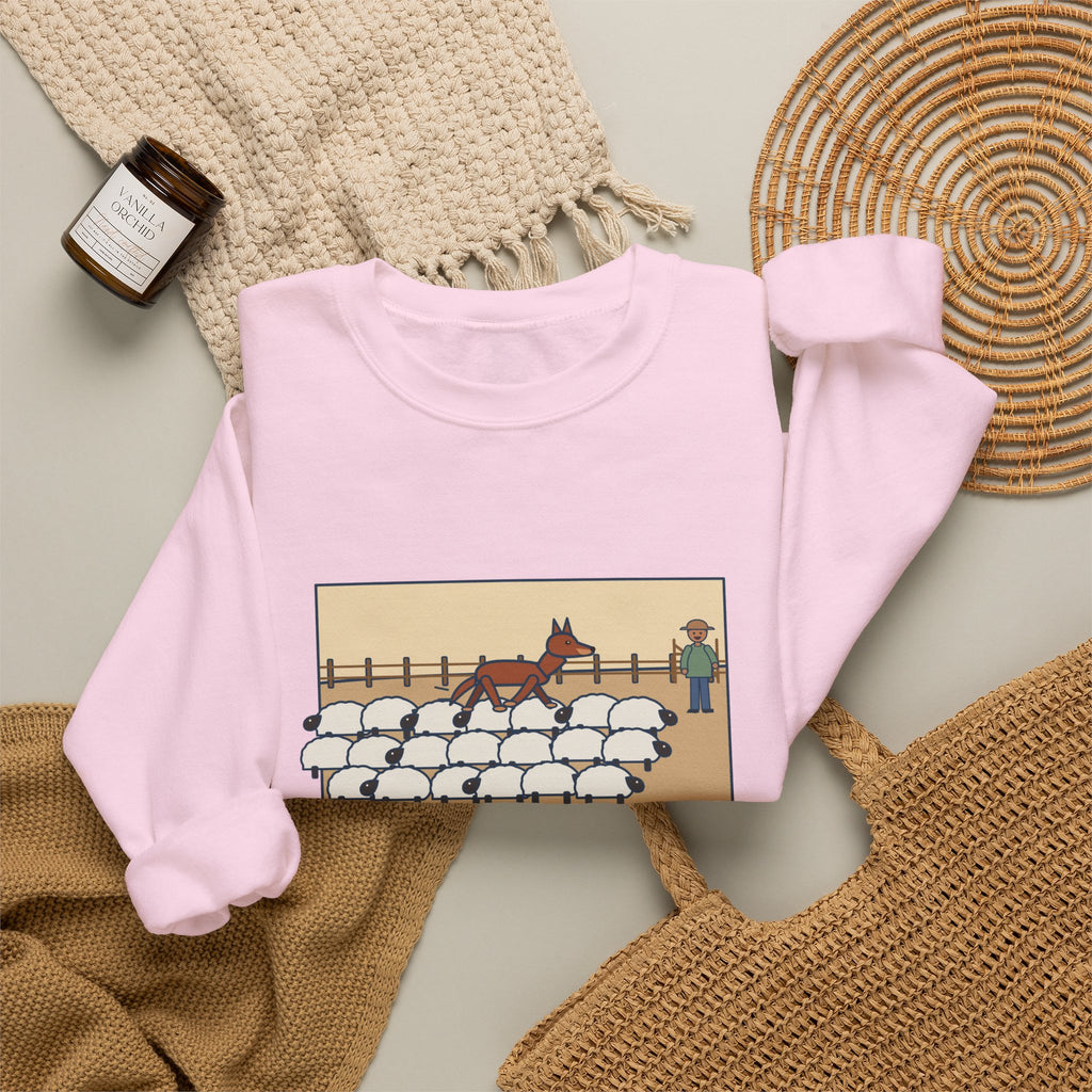 Australian Kelpie Sweatshirt, Took a Shortcut Across the Backs of the Sheep, Funny Paddock Shortcut Crewneck