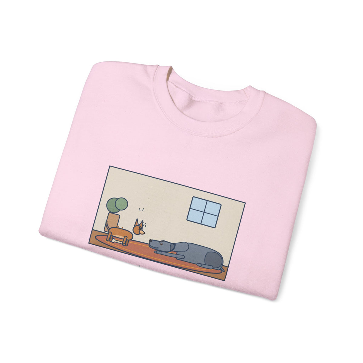 Chiweenie Sweatshirt, Ten Pounds, Guarded His Chew from a Great Dane, Funny Living Room Standoff Crewneck