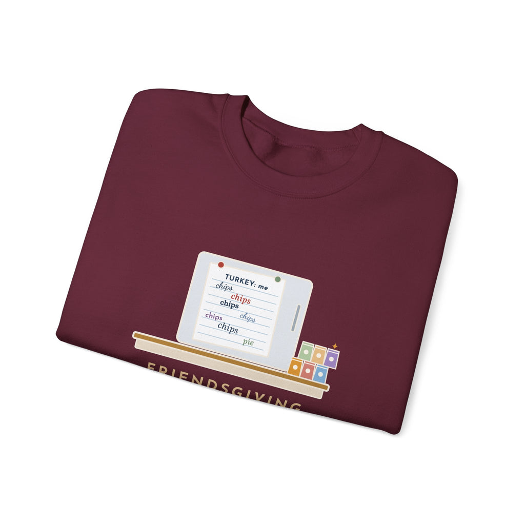 Friendsgiving Sweatshirt, Sign-Up Sheet, Eight Guests, Six Wrote Chips, Funny Potluck Sheet Crewneck