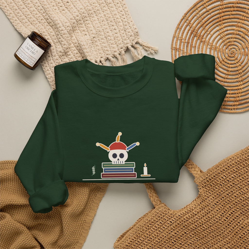Alas, Poor Yorick Sweatshirt, Gothic Shakespeare Quote Crewneck with Jester Skull