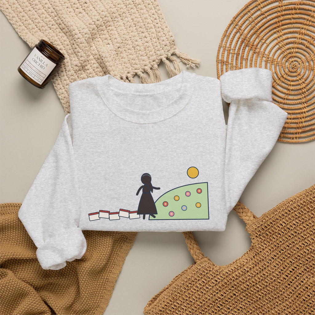 It's No Use Going Back to Yesterday Sweatshirt, Growth Lewis Carroll Quote Crewneck with Calendar Path