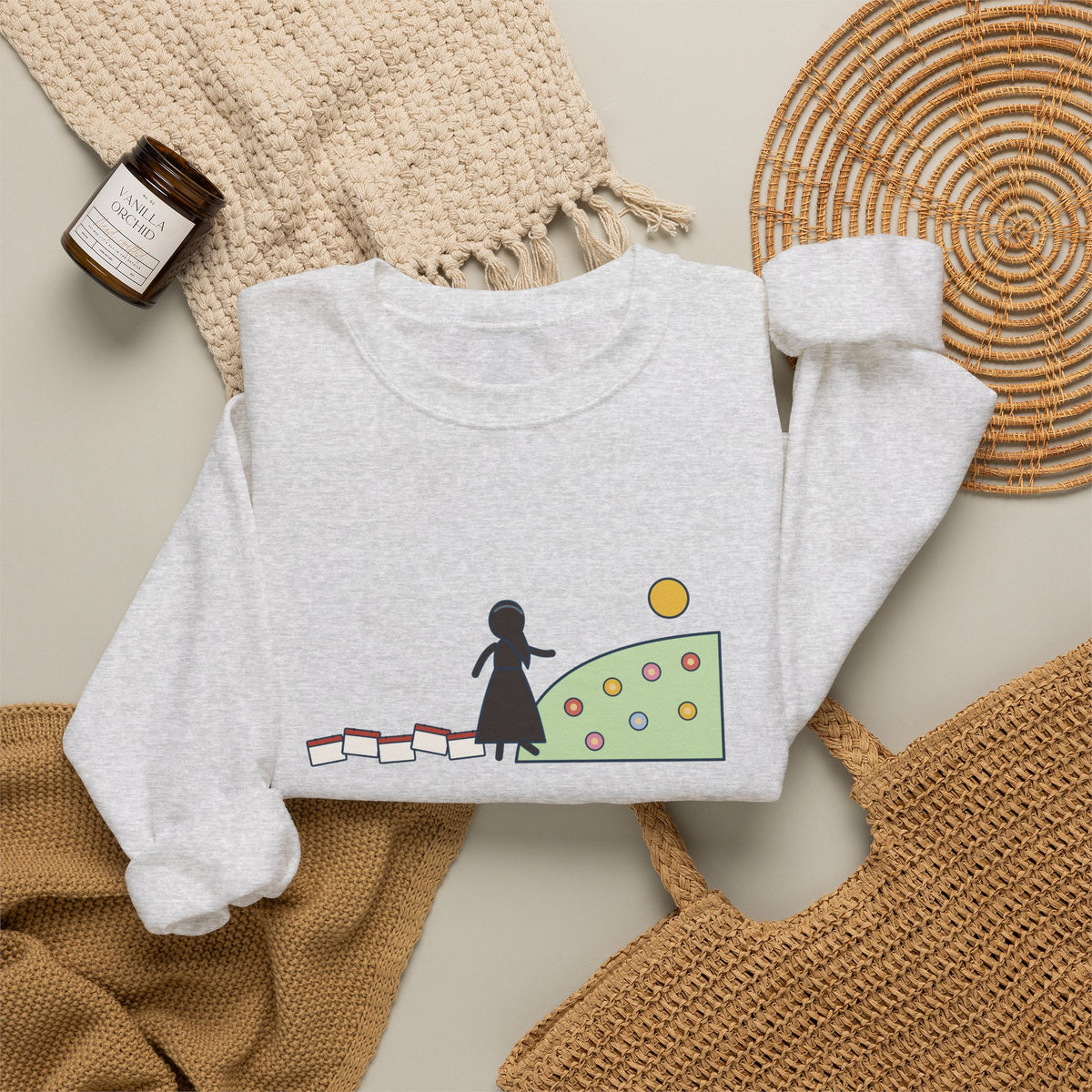 It's No Use Going Back to Yesterday Sweatshirt, Growth Lewis Carroll Quote Crewneck with Calendar Path