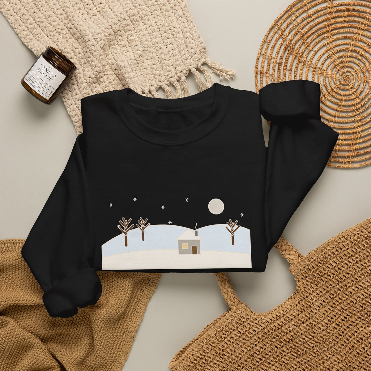 In the Bleak Mid-Winter Sweatshirt, Winter Rossetti Quote Crewneck with Snowy Cottage Hill
