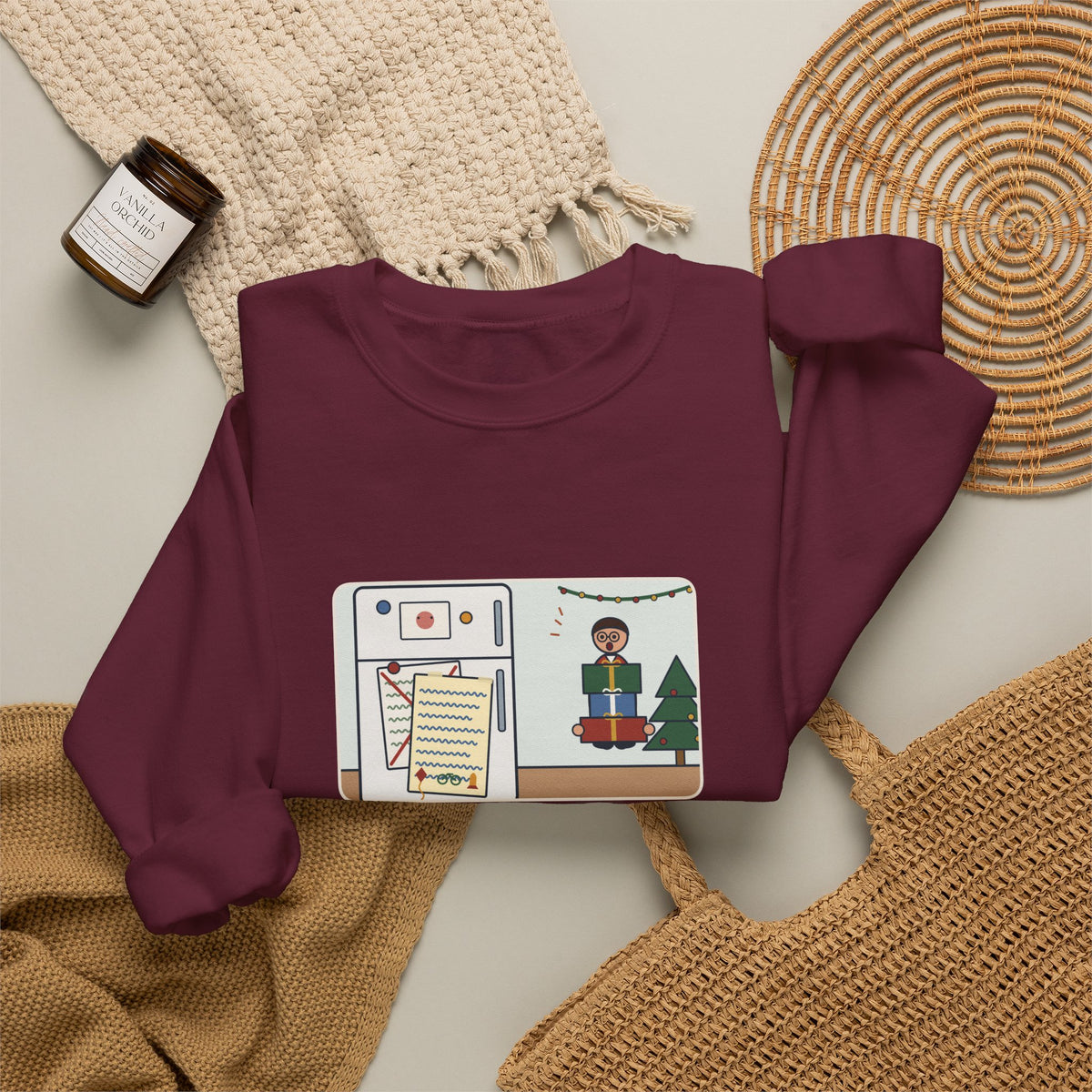 Christmas List Sweatshirt, Kids Wrote One in November, Rewrote It on December 23, Funny Fridge Door Crewneck