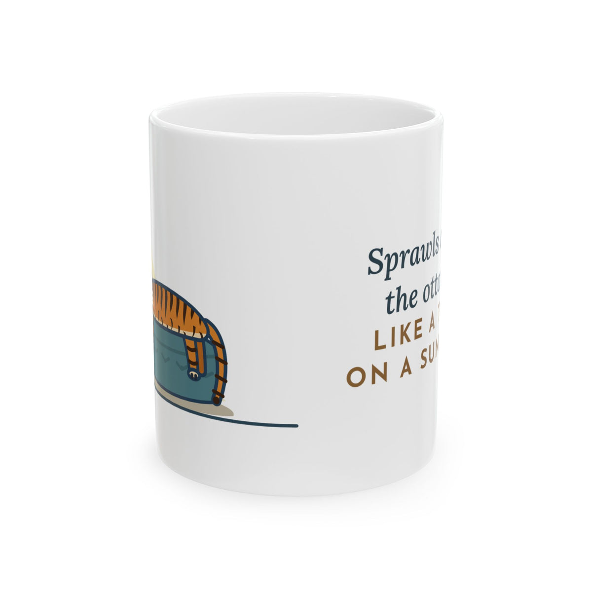 Tiger-Striped Cat Mug - Sprawls Across the Ottoman Like a Tiger on a Sun Rock 11oz Coffee Mug