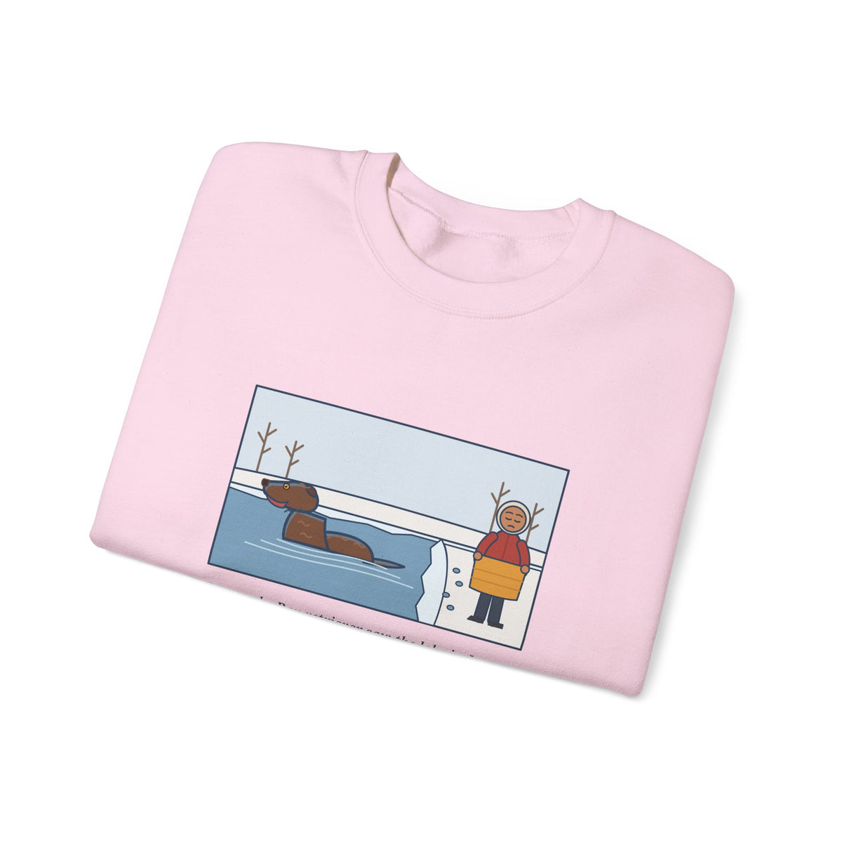 Chesapeake Bay Retriever Sweatshirt, Saw the Lake in January and Went In Anyway, Twice, Funny Winter Lake Crewneck