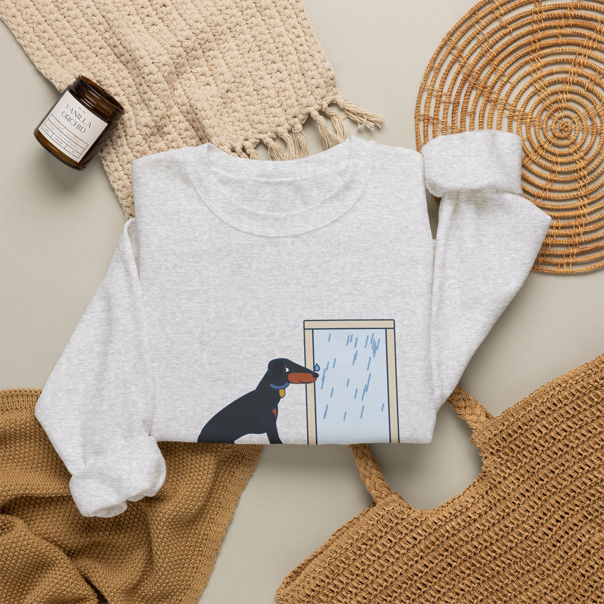Doberman Crewneck Sweatshirt - Guard Dog. Won't Go Out in the Rain. Dobie Gift