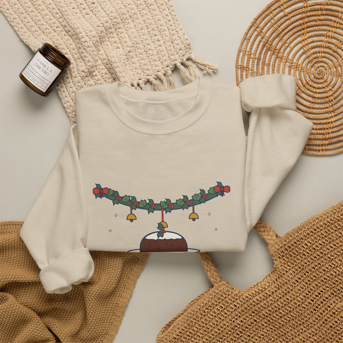 Tis the Season to Be Jolly Sweatshirt, Christmas Oliphant Quote Crewneck with Holly Swag