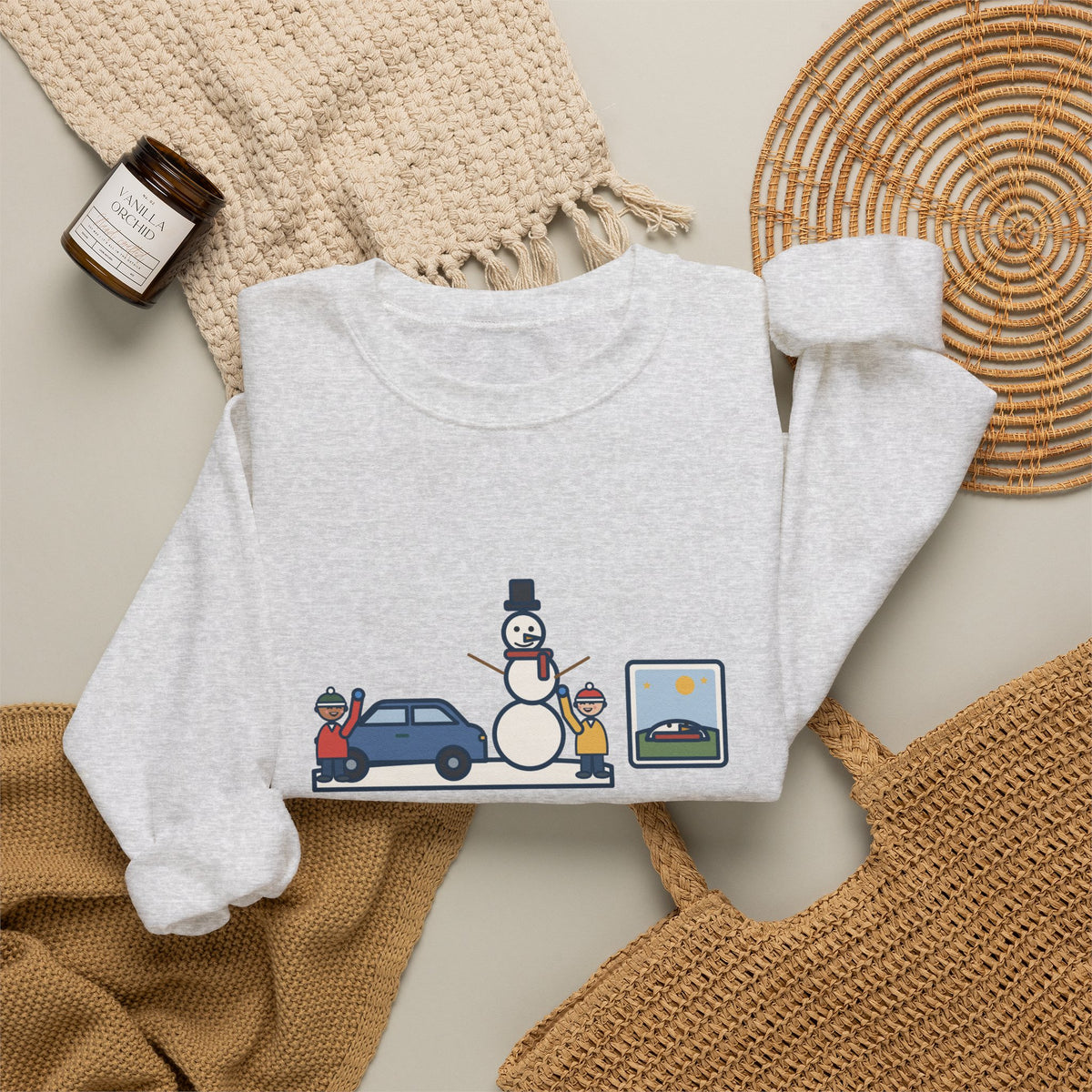 Snowman Sweatshirt, School Closed for Snow, Built One Taller Than the Car, He Lasted Until April, Funny Driveway Snowman Crewneck