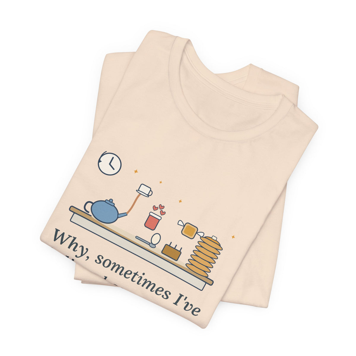Lewis Carroll Literary Quote T-Shirt, Six Impossible Things Before Breakfast, Whimsical Floating Breakfast Tee