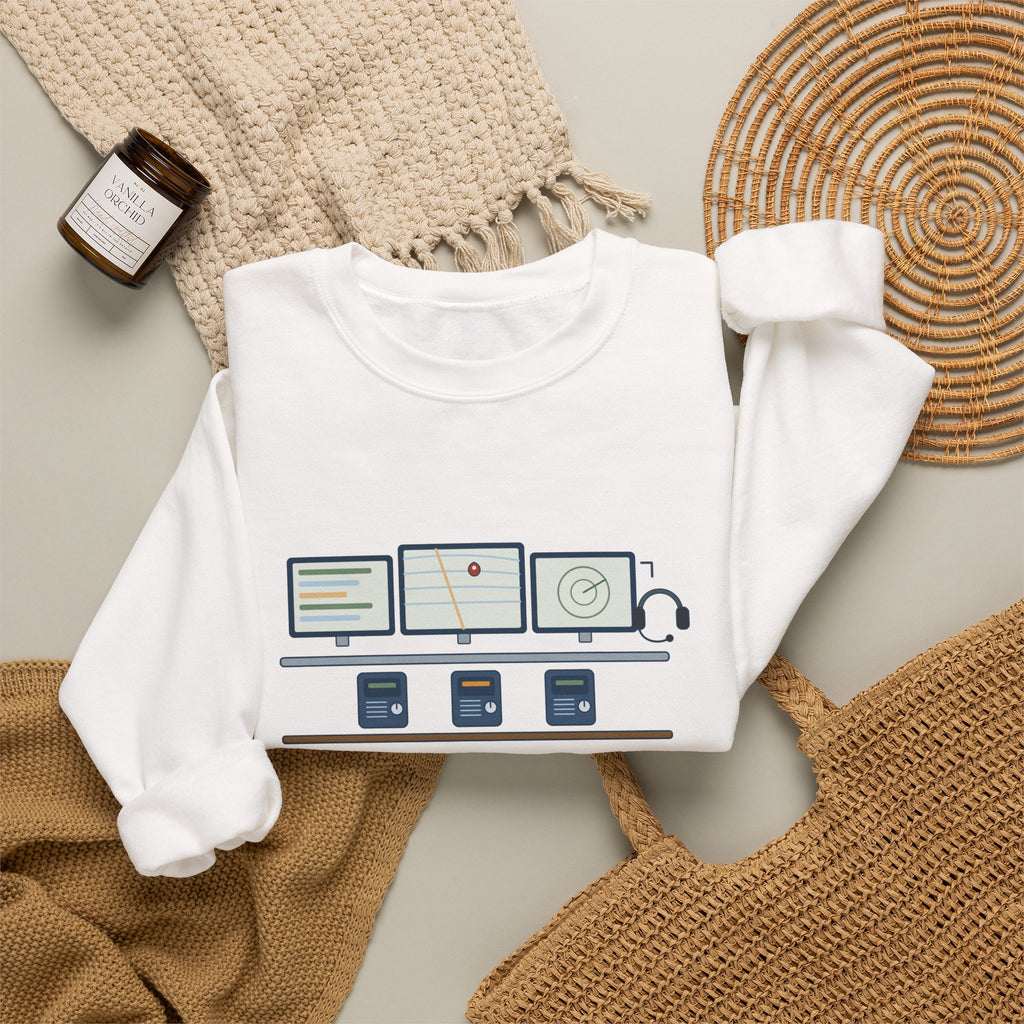 911 Dispatcher Crewneck Sweatshirt - Three Radios, One Headset, Zero Panic