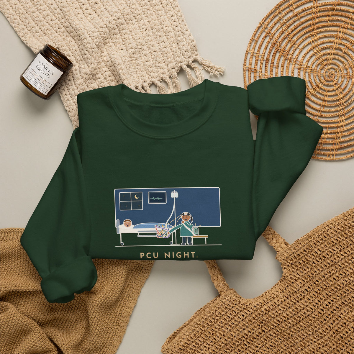 PCU Nurse Crewneck Sweatshirt - Night Shift Untangled the Phone Charger Too