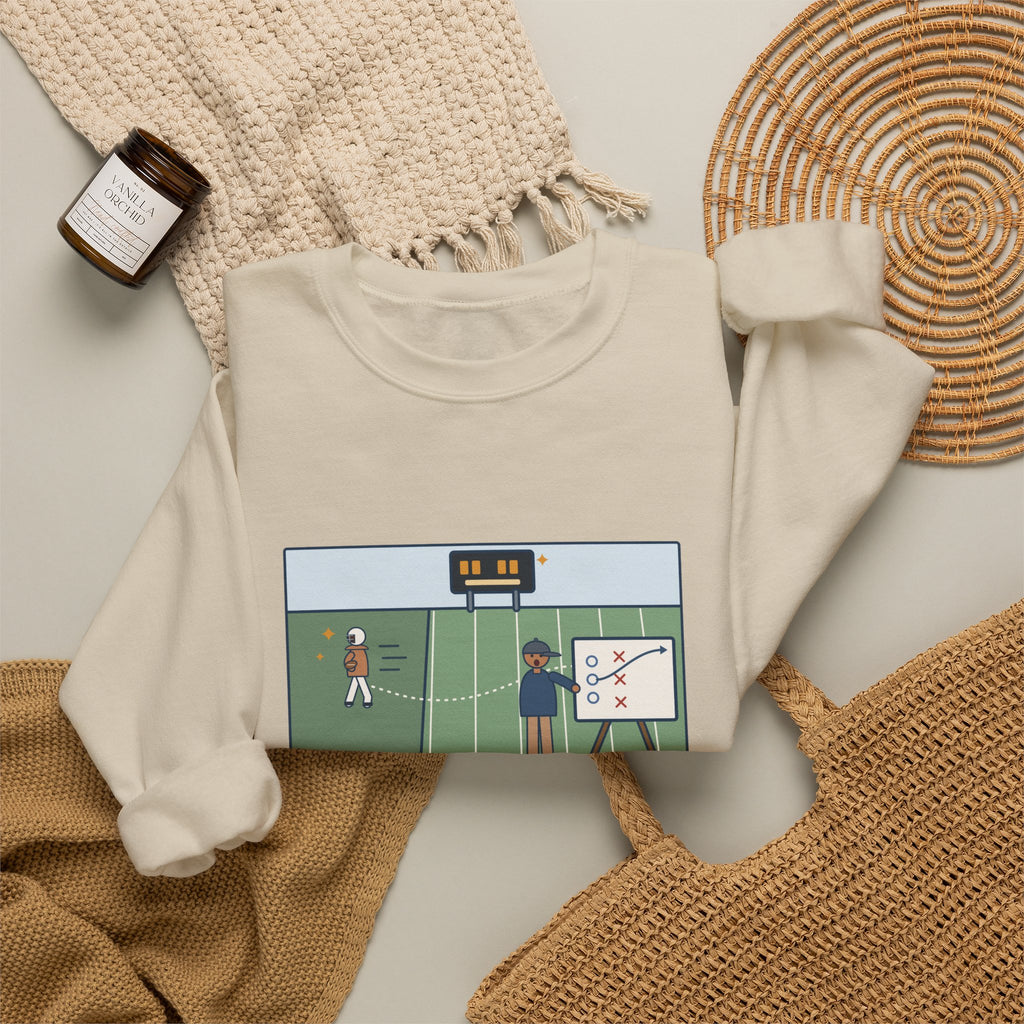 Football Coach Sweatshirt, Drew Up the Play, The Quarterback Ran It Backward and Scored, Funny Sideline Board Crewneck