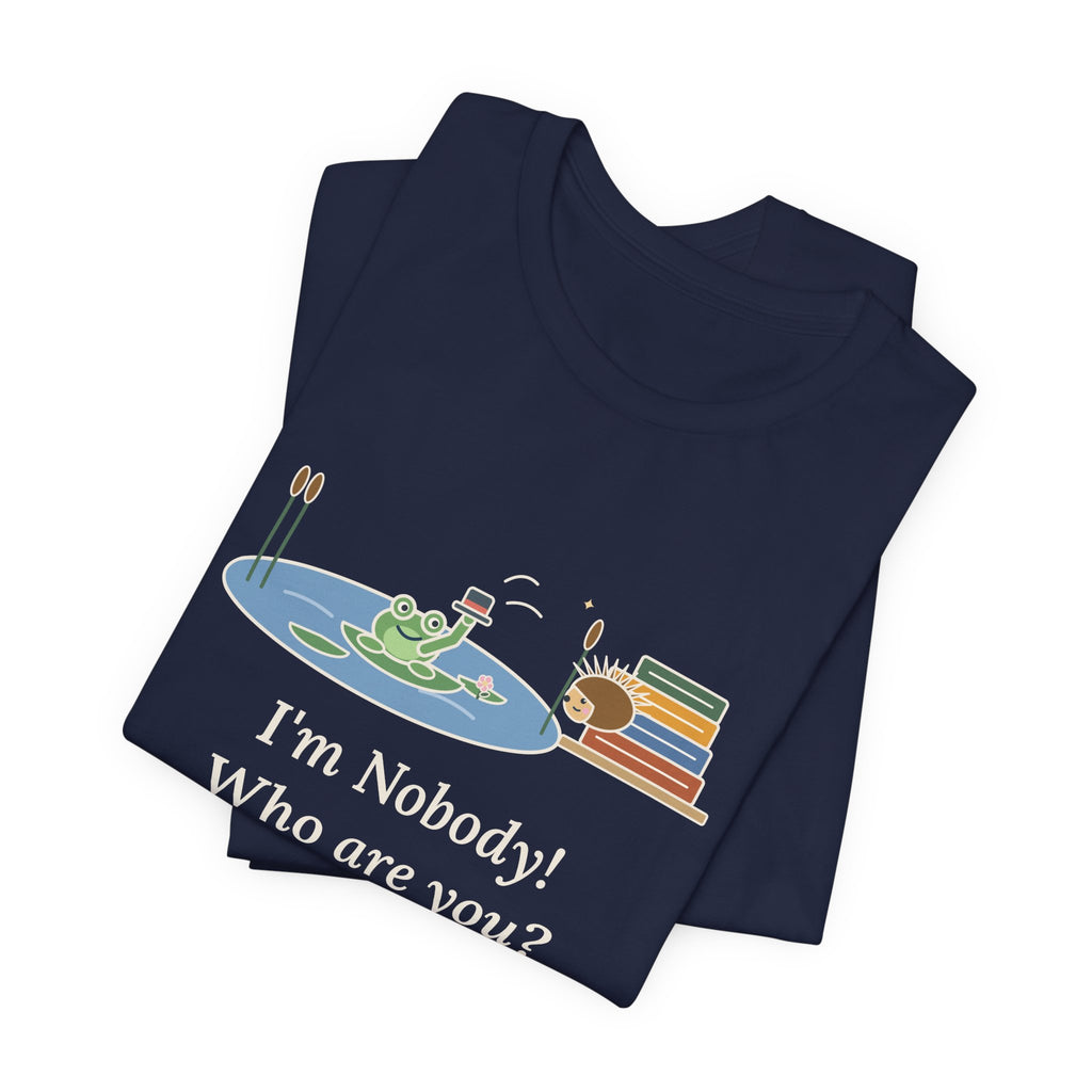Dickinson Quote T-Shirt, I'm Nobody Poem, Literary Frog and Hedgehog Tee