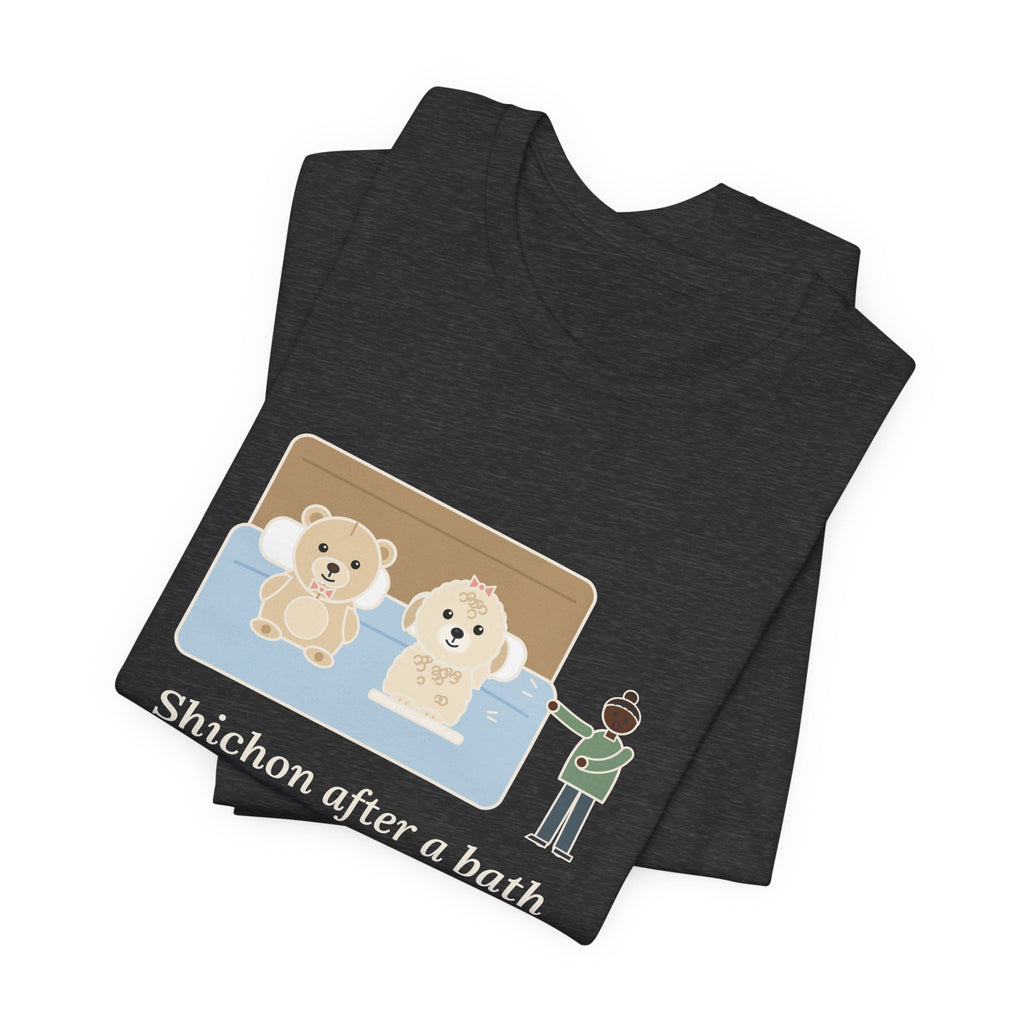 Funny Shichon T-Shirt, After a Bath Looks Exactly Like the Stuffed Bear She Sleeps Next To, Bath Day Twin Tee