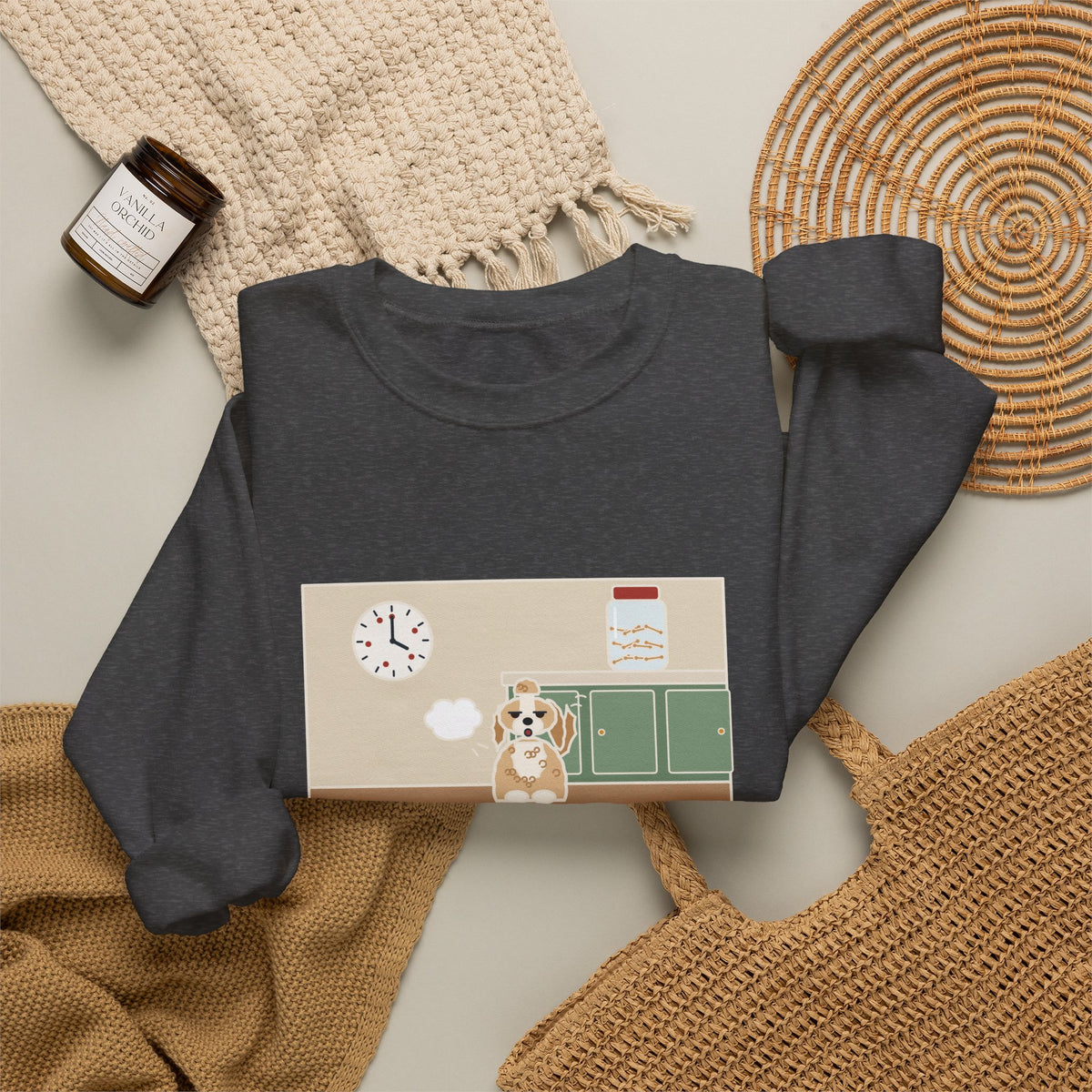 Shih-Poo Sweatshirt, Sits by the Treat Jar and Sighs Loudly Every Eleven Minutes, Funny Treat Jar Vigil Crewneck