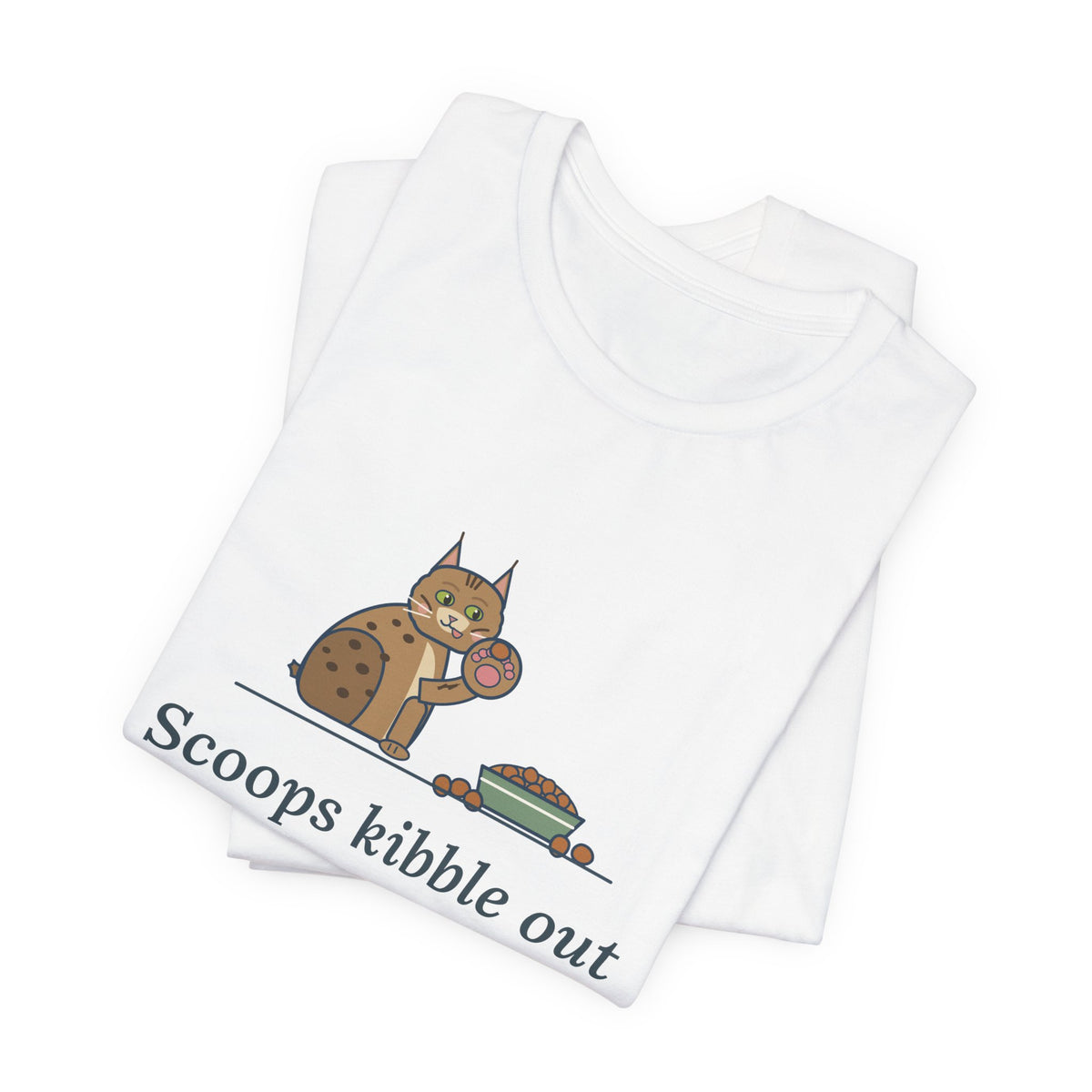 Pixiebob Cat T-Shirt - Scoops Kibble Out of the Bowl With Her Mitten Paw