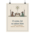 Oakeley Quote Poster, O Come, Let Us Adore him, Christmas Woodcut Manger Wall Art