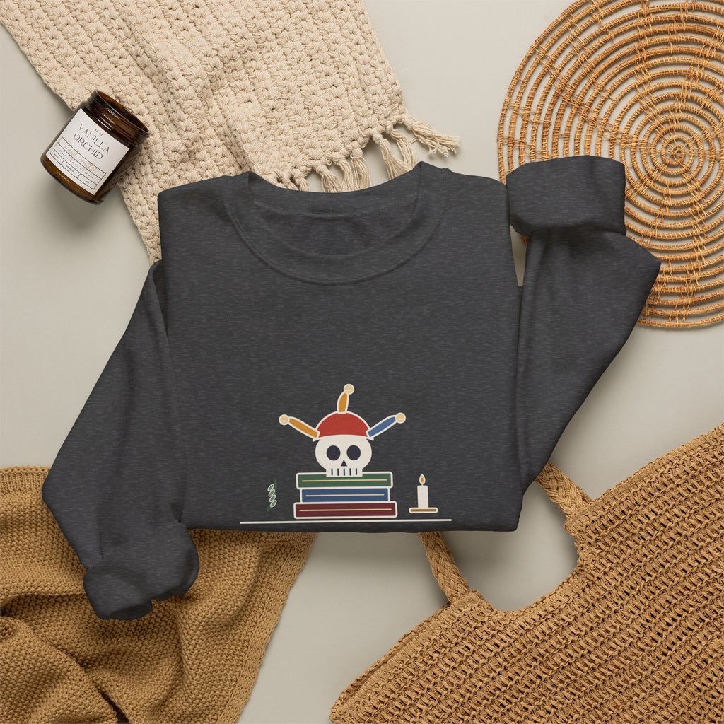 Alas, Poor Yorick Sweatshirt, Gothic Shakespeare Quote Crewneck with Jester Skull