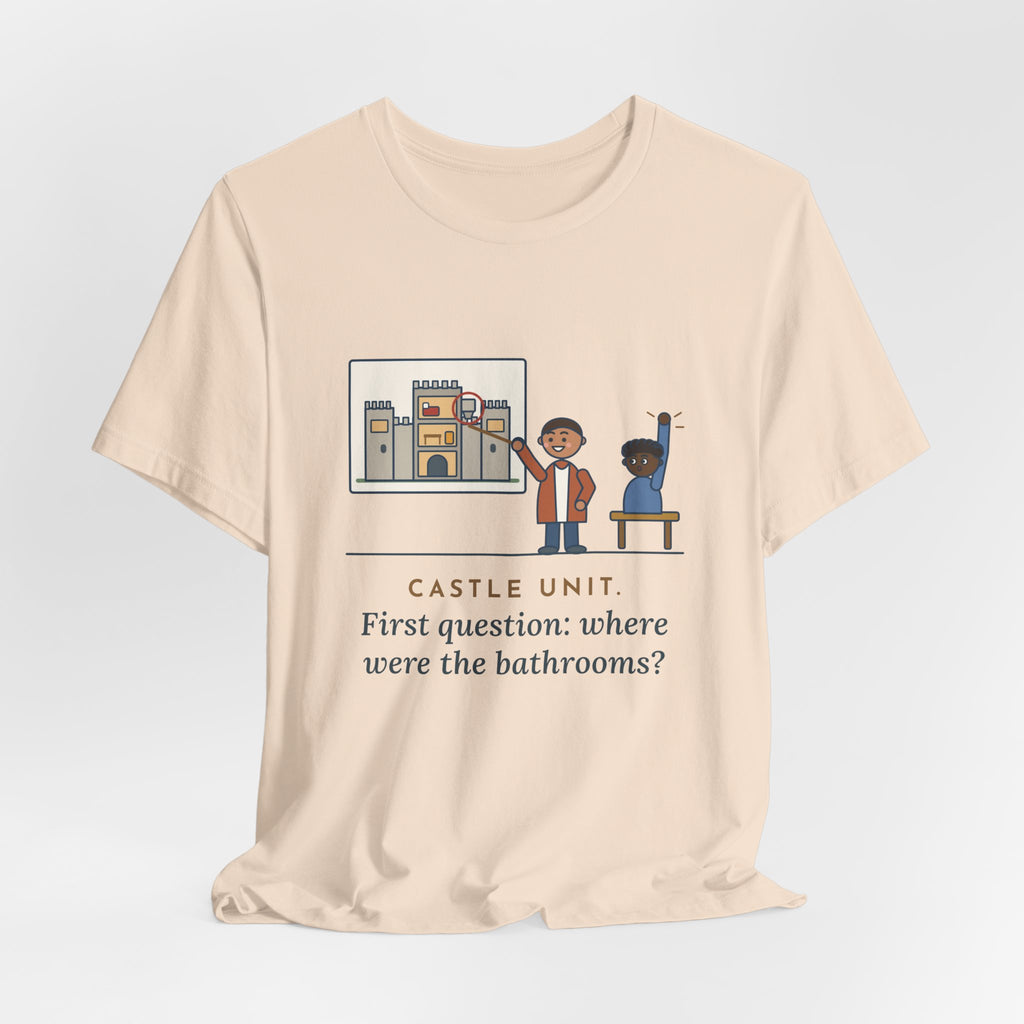 World History Teacher T-Shirt - Castle Unit, First Question: Where Were the Bathrooms