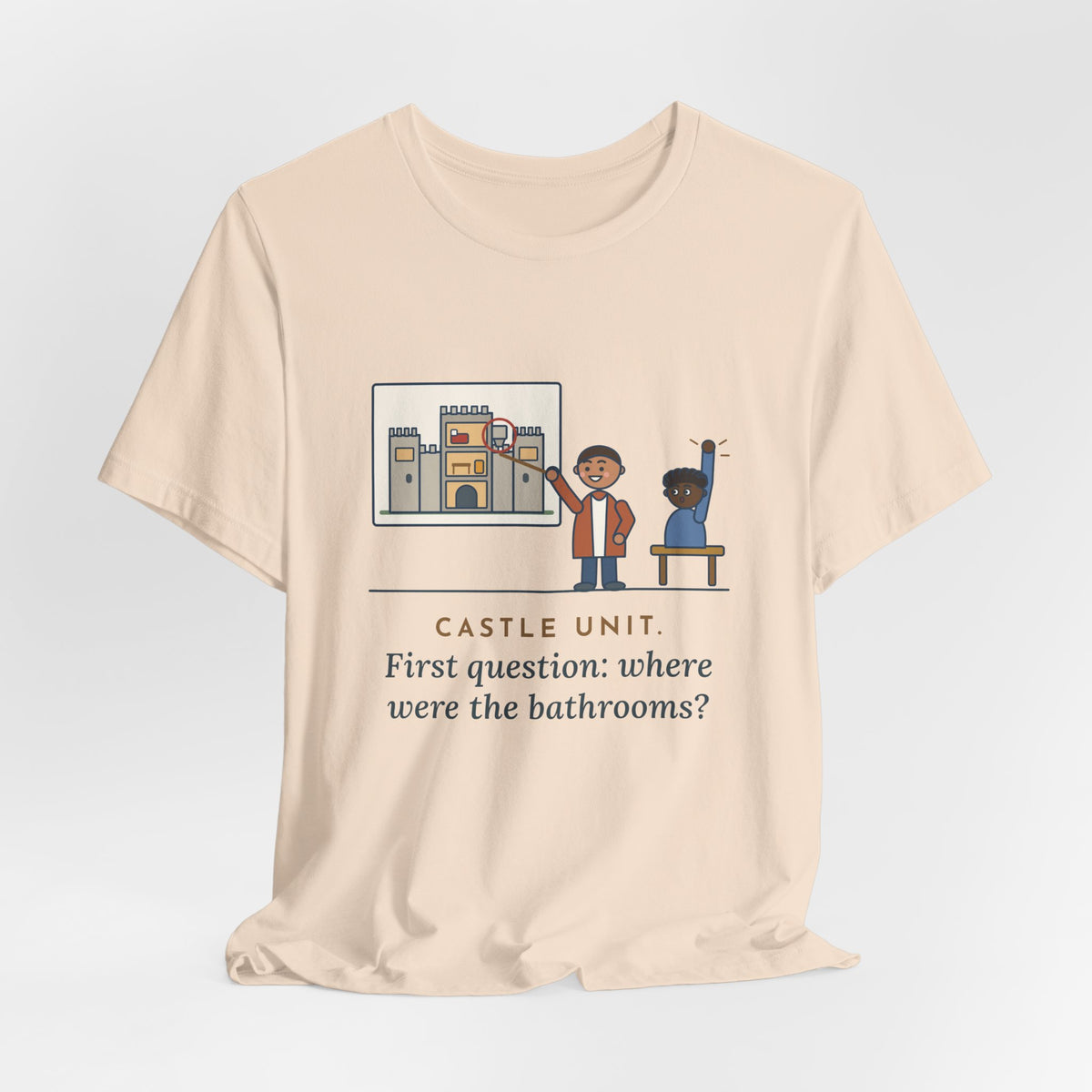 World History Teacher T-Shirt - Castle Unit, First Question: Where Were the Bathrooms