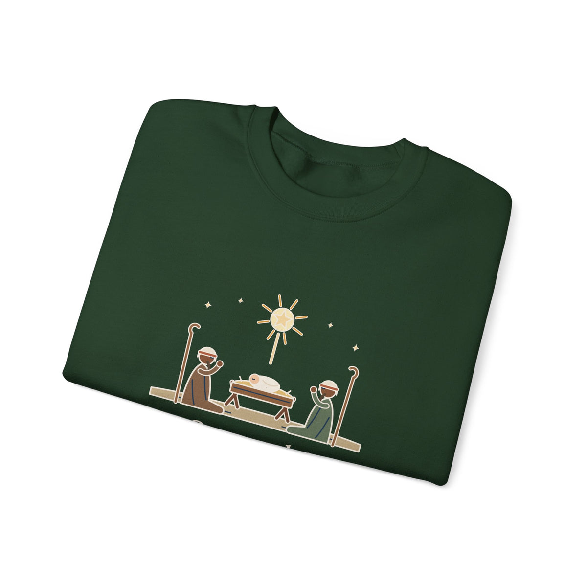 O Come, Let Us Adore him Sweatshirt, Christmas Oakeley Quote Crewneck with Woodcut Manger