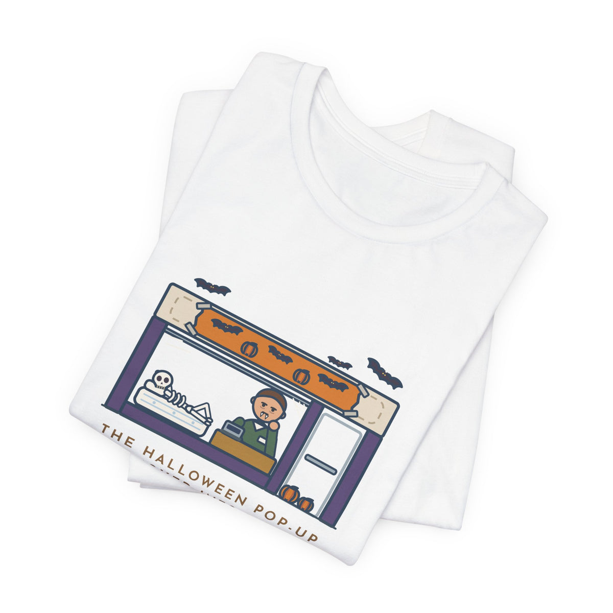 Funny Halloween T-Shirt - The Halloween Pop-Up Moved Into the Old Mattress Store, Same Guy at the Register