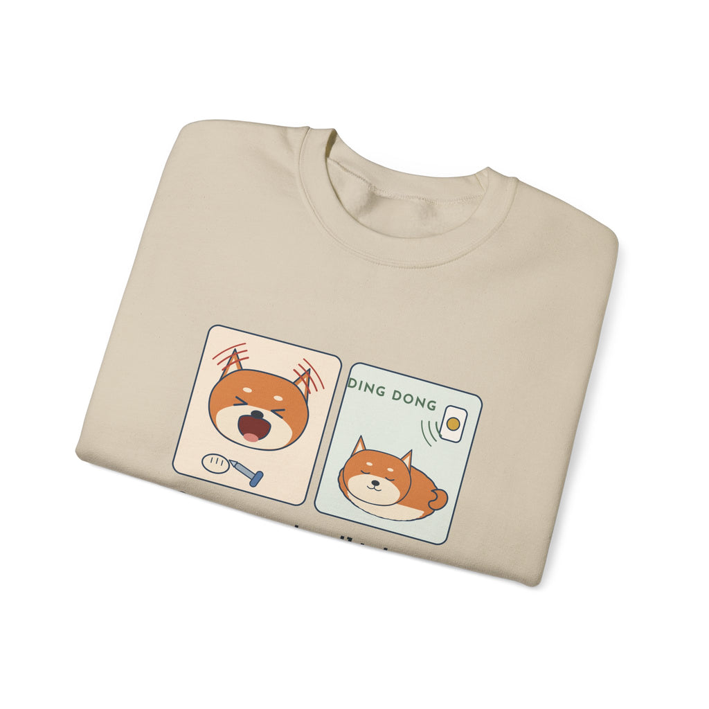 Shiba Inu Crewneck Sweatshirt - Screams at Nail Trims. Ignores the Doorbell.
