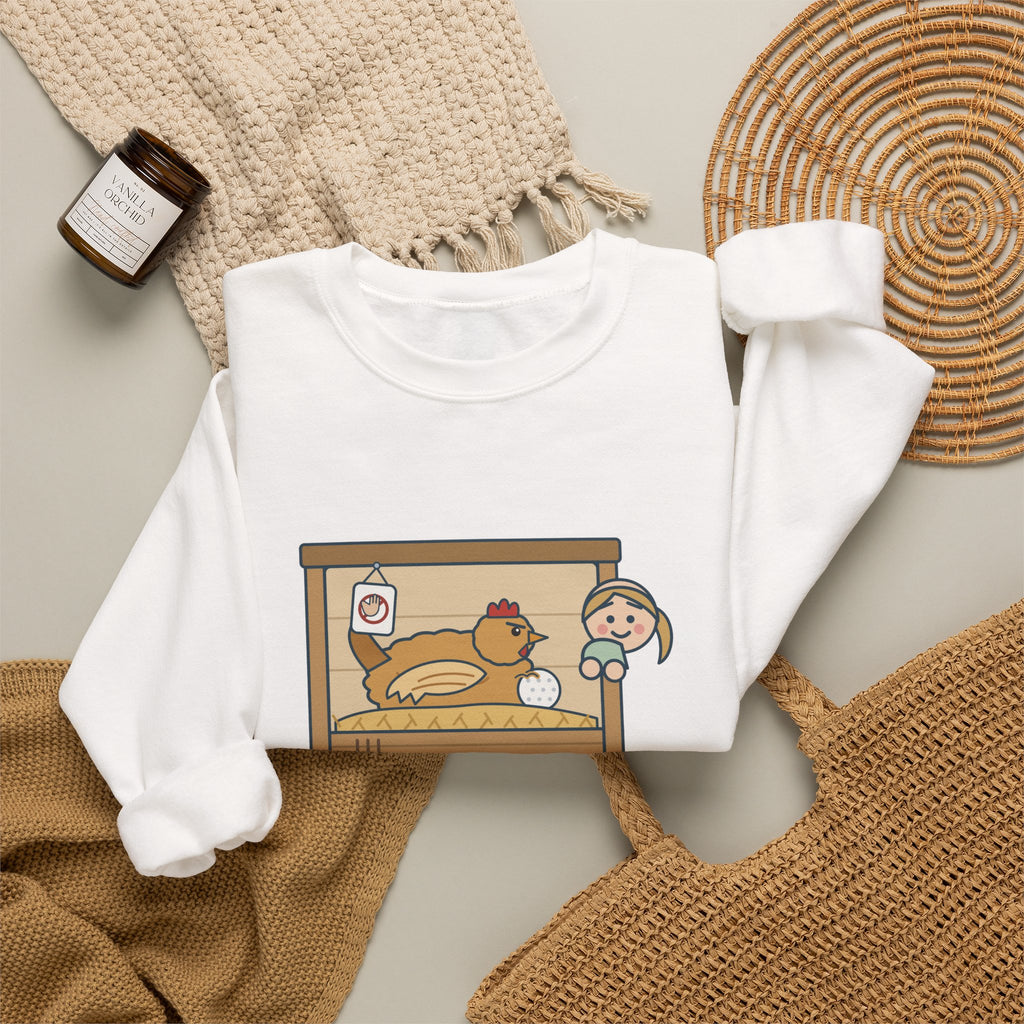 Backyard Chickens Crewneck Sweatshirt - She's Been Sitting on a Golf Ball for Three Days