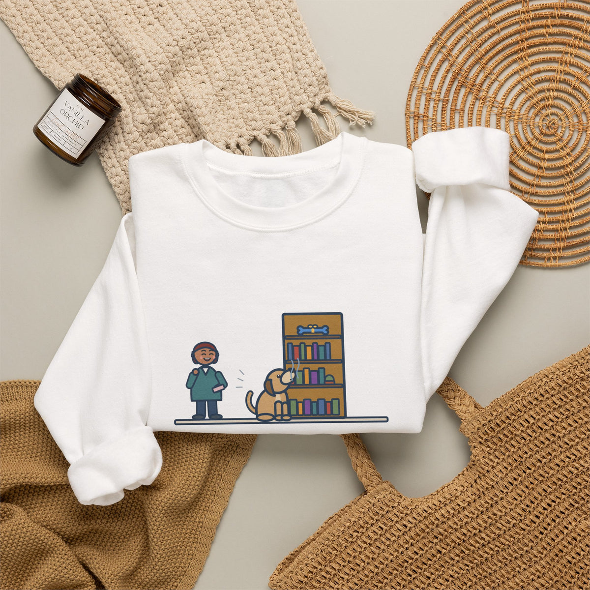 Dog's Present Sweatshirt, Hid It High on a Shelf, He Sniffed It Out in Four Seconds, Funny Bookshelf Crewneck