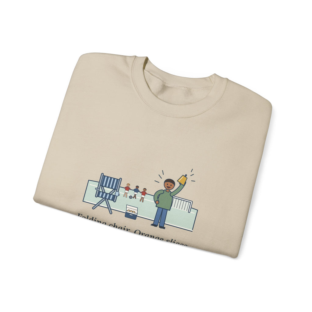 Folding Chair. Orange Slices. Loudest Voice on the Sideline. Sweatshirt, Soccer Quote Crewneck, Sideline Parent