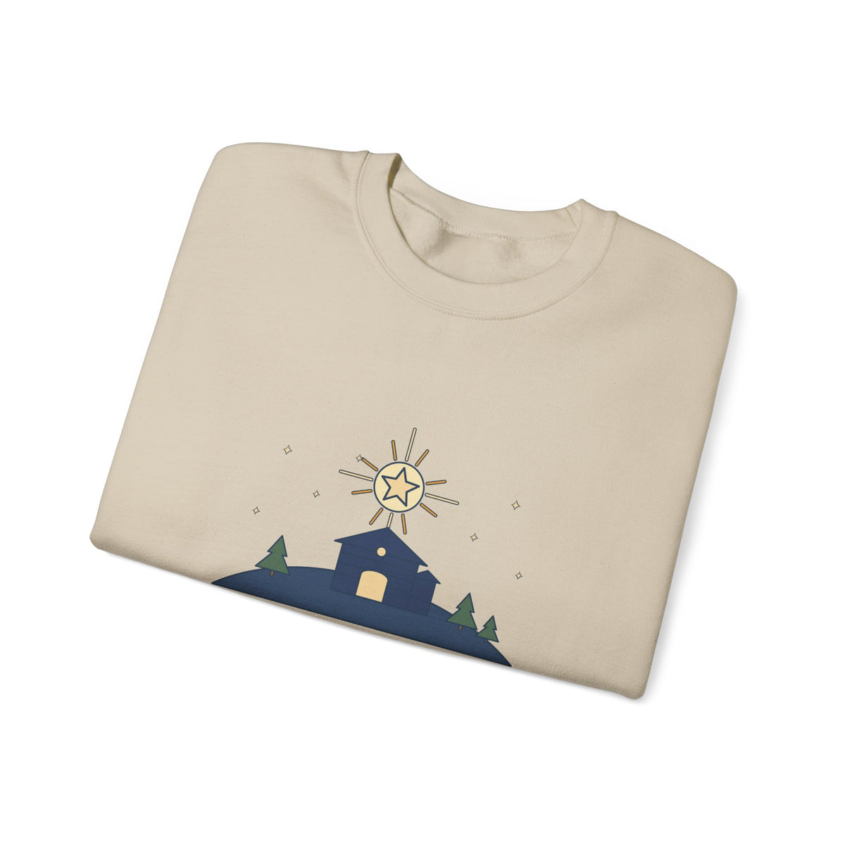 The Stars Are Brightly Shining Sweatshirt, Christmas Cappeau Quote Crewneck with Star over Stable