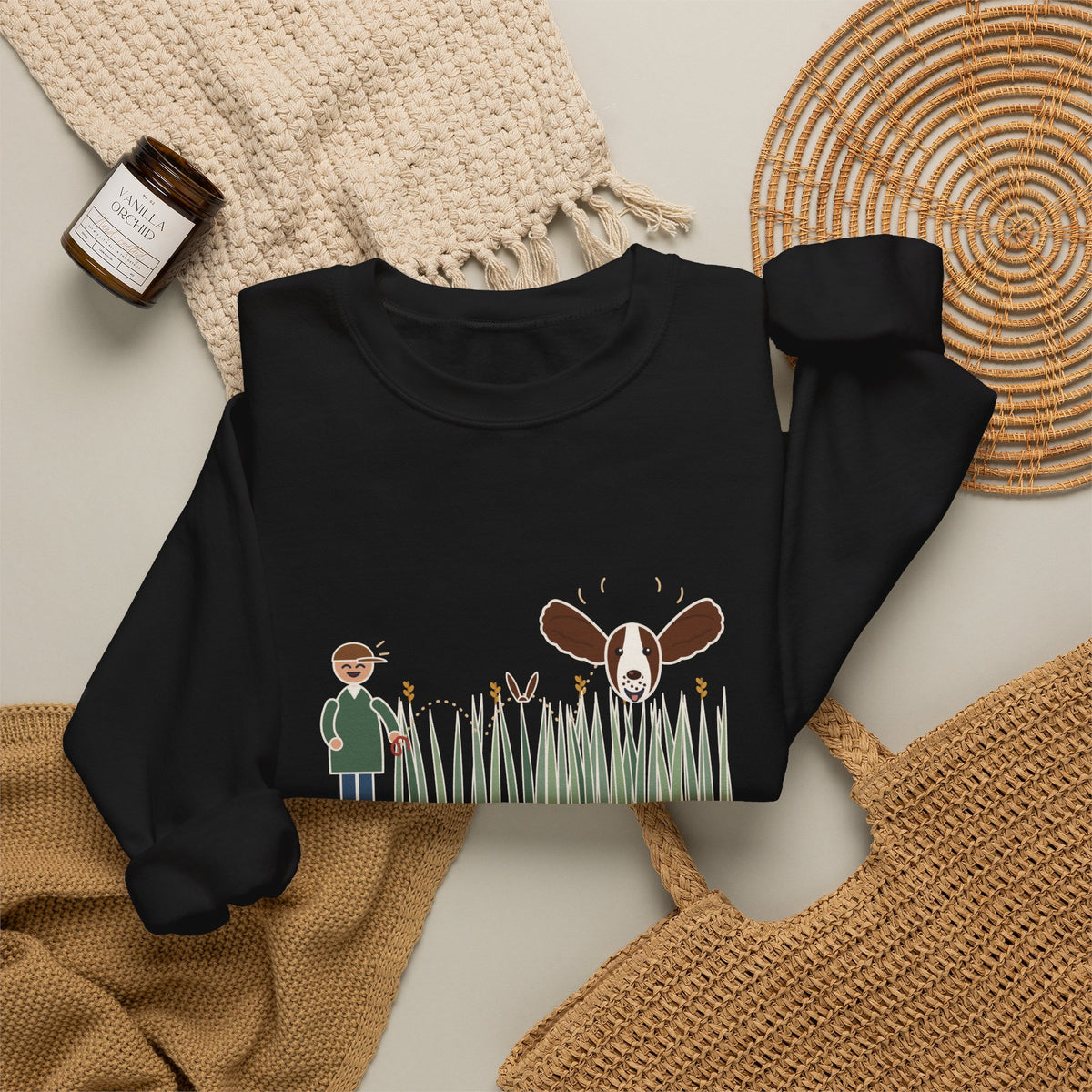 English Springer Spaniel Crewneck Sweatshirt - Only the Ears Showed in the Tall Grass Gift