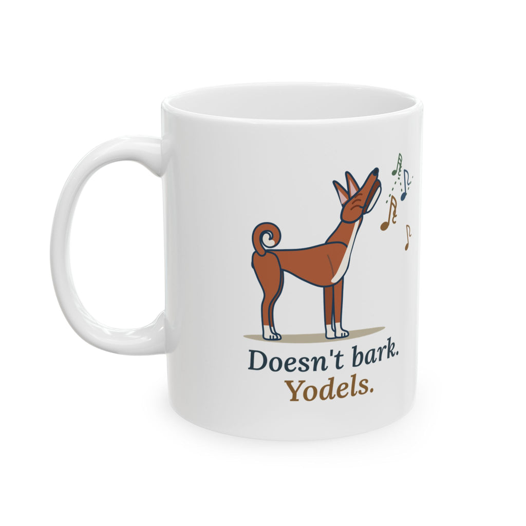 Basenji Coffee Mug - Doesn't Bark. Yodels. Baroo Dog Lover Gift Mug